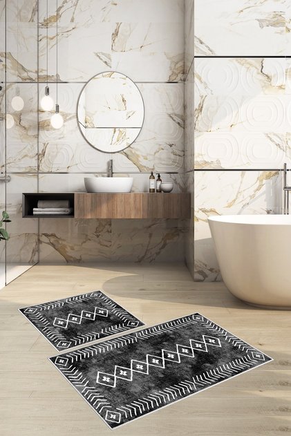 Non-Slip Base Washable 2 Piece 60x100 - 50x60 Bathroom Carpet Mat Toilet Seat Set