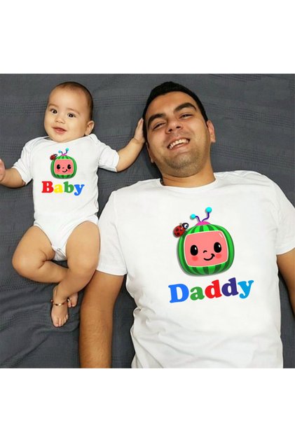 Cocomelon Daddy Baby Tshirt Zipın (Single Product, Add 2 Pieces to Cart to Make a Combination)