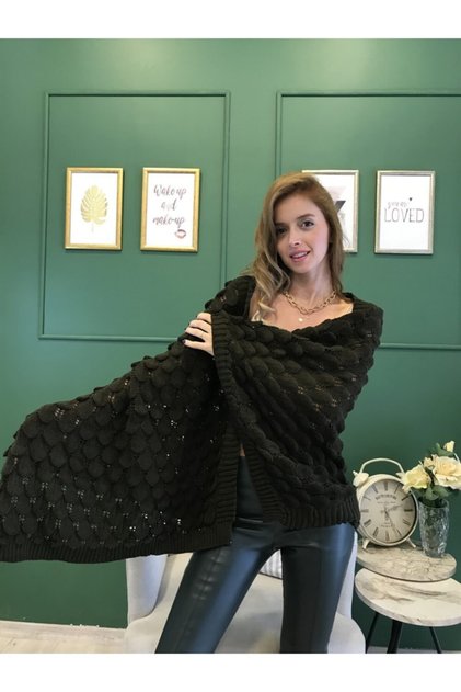 Ajurlu Haki Triko Omuz Şalı