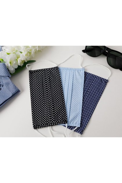 Polka Dot Cotton Mask 9.5x18 cm Black - Navy Blue - Gray