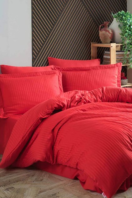 Striped Satin Double Jacquard Duvet Cover Set Red