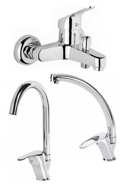 Krom Mix 3'lü Banyo Batarya Seti Duş Mutfak Lavabo Bataryası