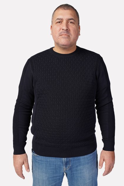 Large Size Navy Blue Crew Neck Cotton Men's Sweater