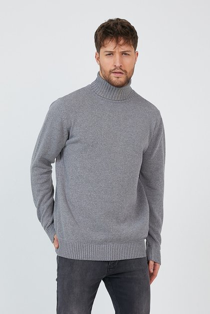 Helsinki Men's Turtleneck Dark Gray Plain Knitwear Sweater