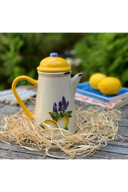 Kapaklı El Yapımı Seramik Sürahi Limonlu Lavantalı Mor Sarı