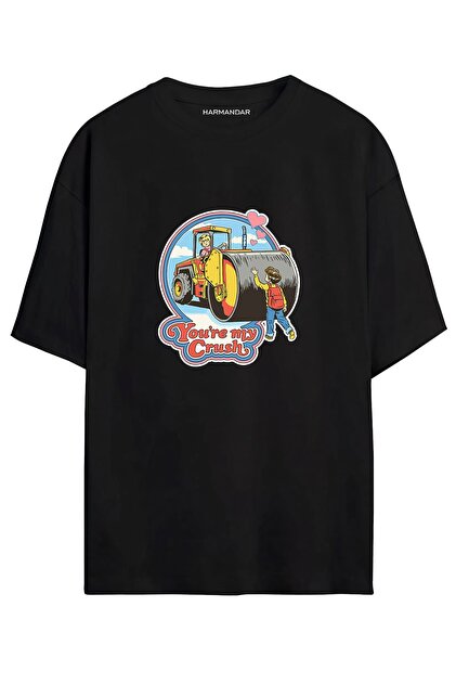Harmandar ? You're My Crush Baskılı Unisex Siyah Oversize T-shirt