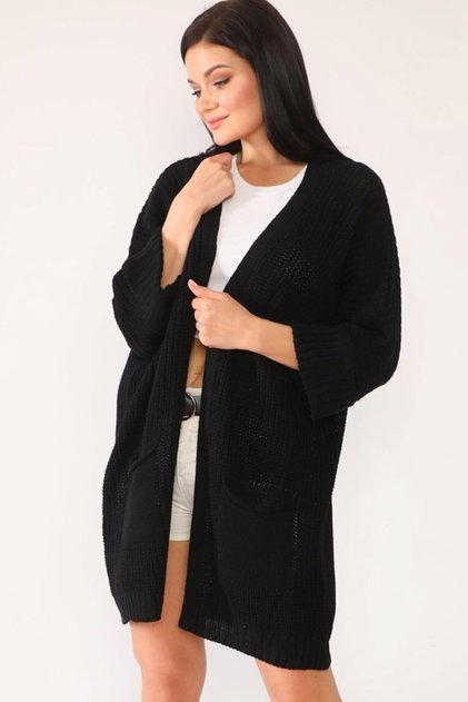 Oversize Model Uzun Cepli Triko Hırka Siyah