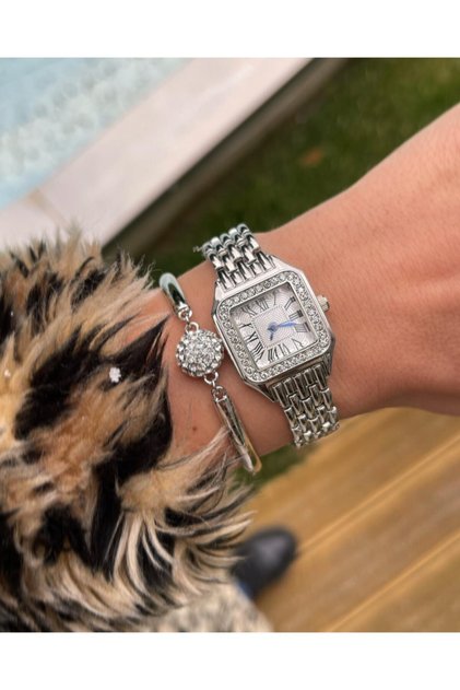Stylish Design Silver Color Zircon Stone Women's Wristwatch