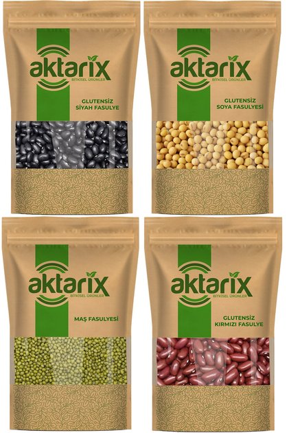 Glutensiz 4'lü Fasulye Seti 50 Gr Kırmızı + 50 Gr Maş + 50 Gr Soya + 50 Gr Siyah Fasulye