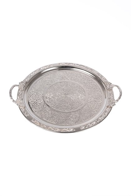 Dmt Gaziantep Copper 32cm Handcrafted Presentation Serving Tray 32cm with Authentic Looking Handles