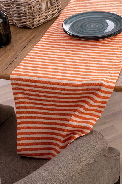 Koral Striped Linen Fabric 42x150 Cm Runner Table Cloth