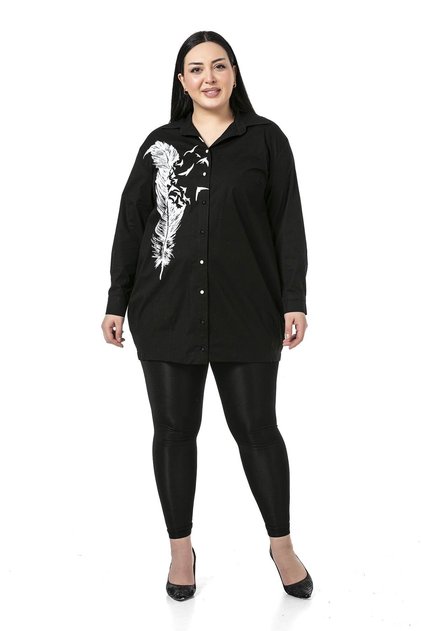 Large Size Leaf Printed Half Balloon Mold Skirt Stitched Black Shirt