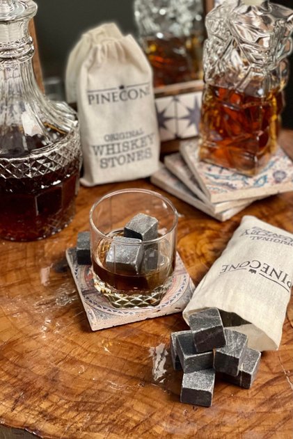 9 Adet Viski Soğutma Taşı Viski Taşı Seti Ve Kesesi Hediyelik Soğutucu Doğal Taş Whiskey Ice Stone