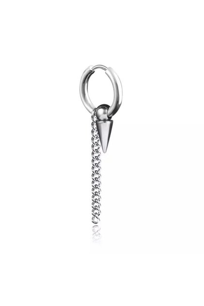 Unisex Silver Surgical Steel Dangle Chain Detailed Hoop Earrings 1 Piece