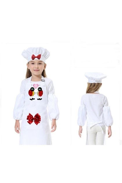 Ladybug Themed Set of 3 Children's Kitchen Apron, Chef Apron Cook Apron