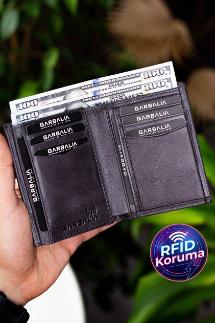 Rilton Hakiki Deri Rfid Engelleyici Dikey Crazy Gri Erkek Cüzdan