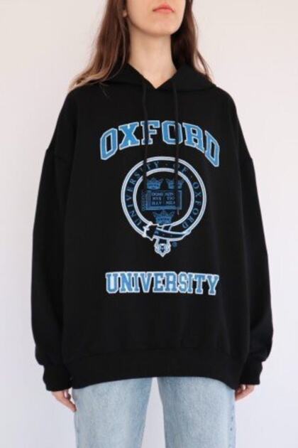 Black Hooded Oxford University Sweatshirt