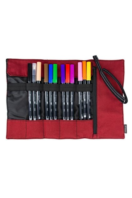 Dual Brush Pen Brush Tip Pen with 12 Colors Roll Bag Gift