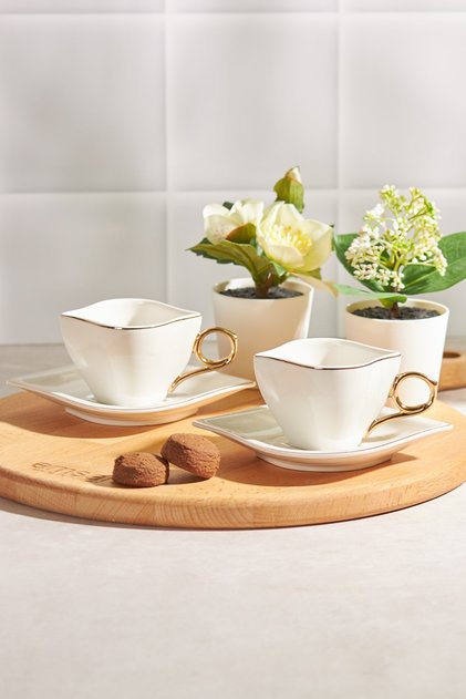 Endless Love Coffee Cup Set for 2 Persons White Gold 100 ml