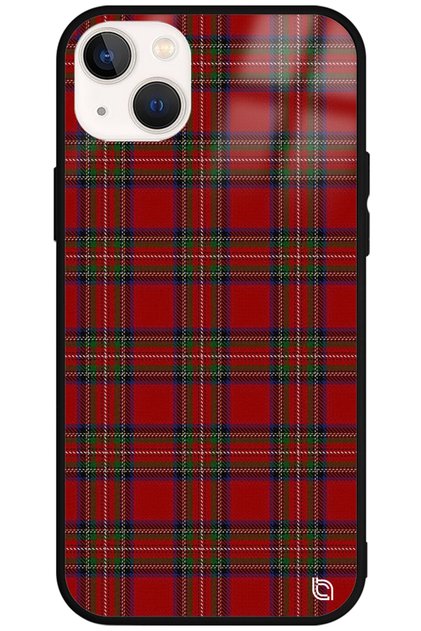 iPhone 13 Premium Plaid Fabric Patterned Glossy Phone Case