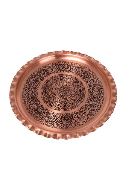 Dmt Gaziantep Copper 29cm Handcrafted Presentation Serving Tray 29cm Antique (PATTERNED)