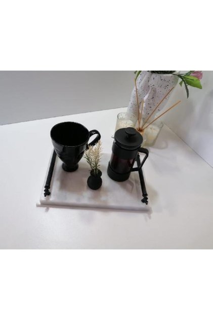 Natural Marble Serving Tray, Metal Black Handle, Stylish and Elegant Design