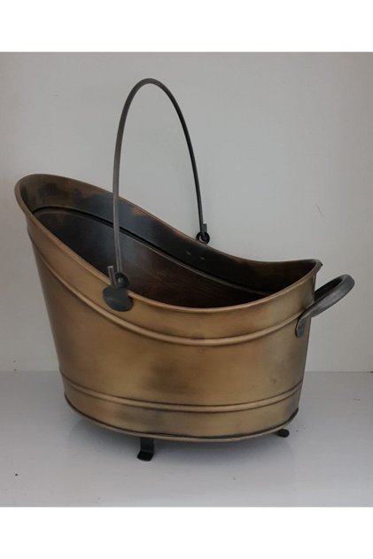 Şömine Kovası 45 Cm Antik Eskitme Büyük Boy Dekoratif Ayaklı Oval Odun Kovası