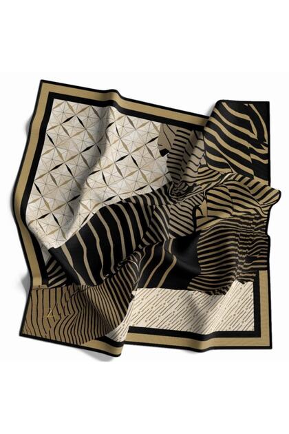 Geometrik Desen Gold Seri Twill Eşarp Askısı Ve Hediyelik Seti Ile Birlikte 90x90 Cm