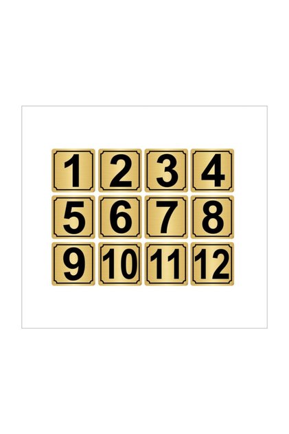 Metal Door, Table, Cabinet Number 7Cmx7Cm 12 Pieces (1…12) Gold Color Metal