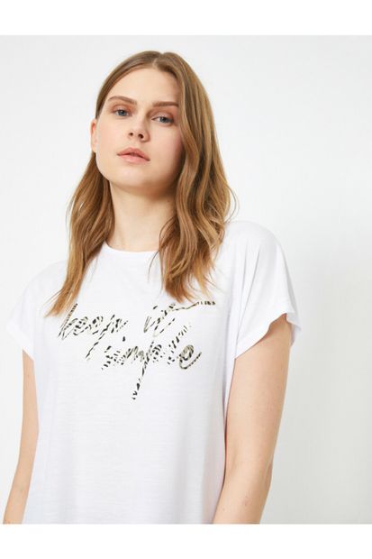 Koton Kadın Beyaz Yazılı Baskılı T-shirt - 1