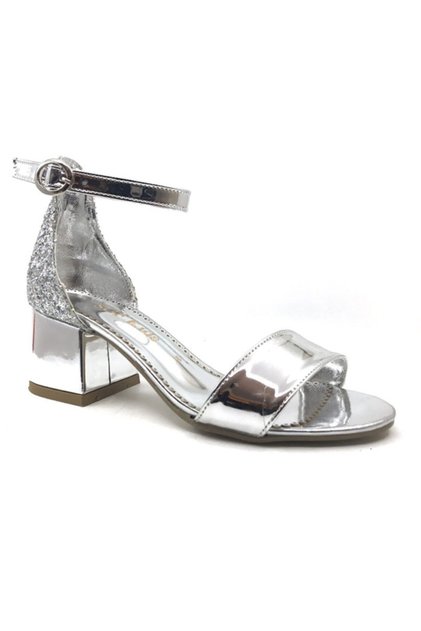 Silver Glitter Daily Evening Dress Single Band Girl's Heeled Shoes