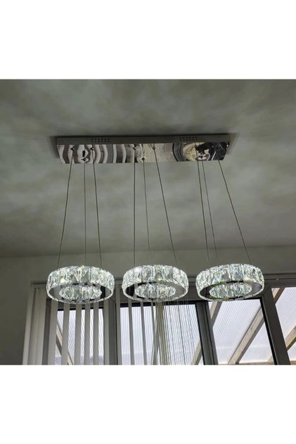 Plaket Kristal Taş Işlemeli 304 Krom Paslanmaz Ledli Avize