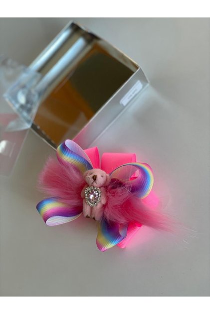 Neon Pink Rainbow Teddy Bear Decorated Girl's Baby Clip Buckle