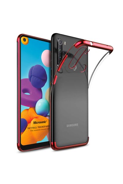 Microsonic Samsung Galaxy A21 Kılıf Skyfall Transparent Clear Kırmızı - 1