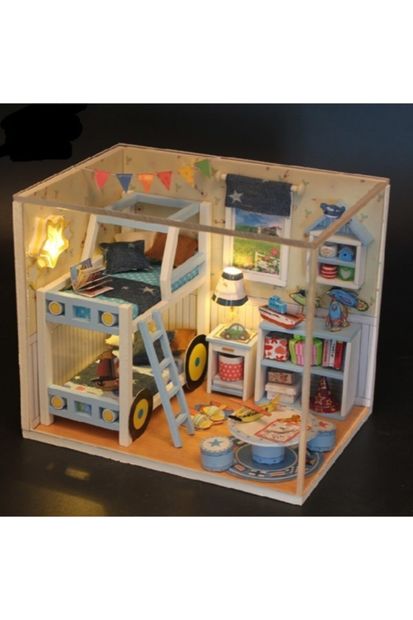 AĞAÇTANYA Minyatür Maket Işıklı Erkek Çocuk Odası Mo19 - 2