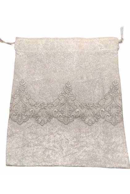 Silver French Lace Velvet Shoe Slipper Bag 5 Pieces