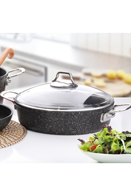 kochani20素子白1黒2BS1ブ5 Falez Black Line Granit Döküm 22 Cm Kısa Karnıyarık Tencere Siyah