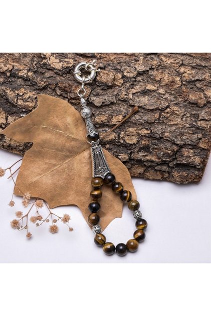 Tiger Eye Natural Stone Rosary Model Keychain