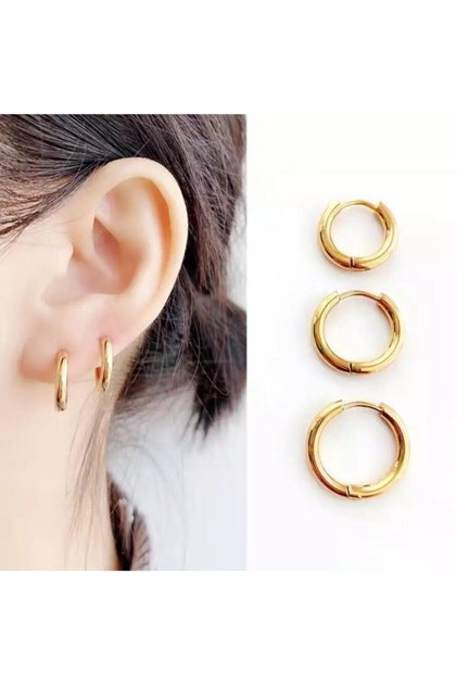 Women's Gold Yellow Surgical Steel Hoop Earrings 3 Pieces
