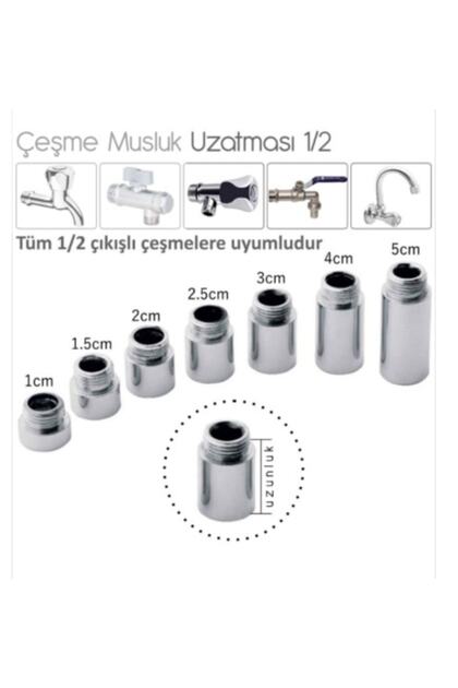 1/2 Çeşme Uzatması 2cm Krom Kaplı Pirinç Musluk Uzatma Aparatı 1 Adet