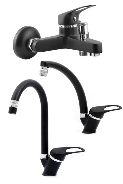 Black Mix 3-Plus Bathroom Shower Faucet Set for Kitchen and Sink Evyed
