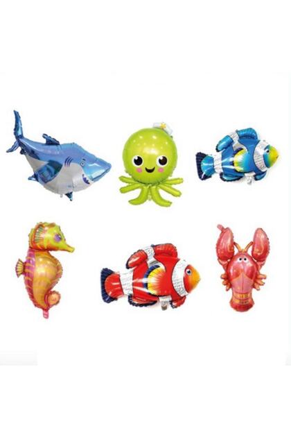 6-Piece Ocean Theme My Baby's First Party - Sea Creatures Foil Balloon Set