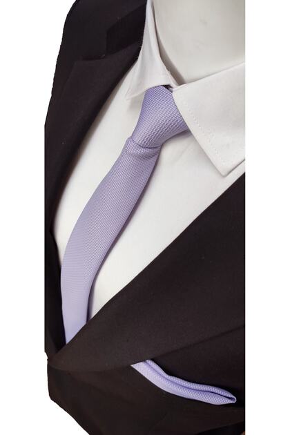 Lilac Colored Oxford Dobby Self Patterned Tie and Handkerchief