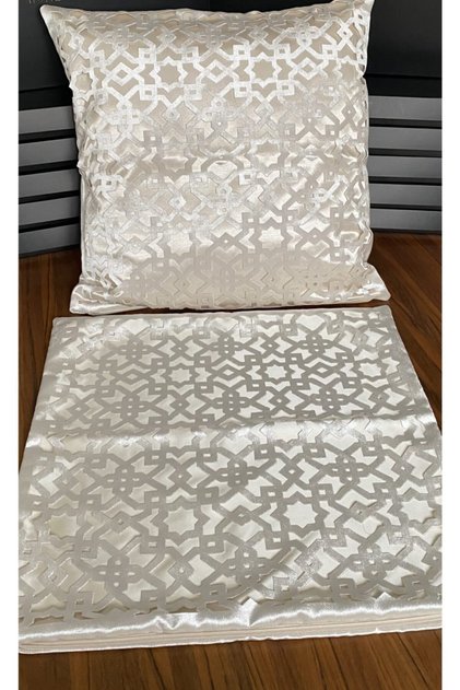 2 Pieces Ecru Color Beige Satin Square Throw Pillow Case