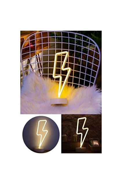 TechnoSmart Sarı Şimşek Model Neon Led Işıklı Masa Lambası Dekoratif Aydınlatma Gece Lambası - 3