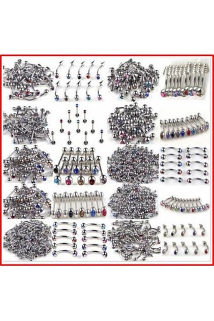25 Adet Paslanmaz Çelik Taşlı Karışık Pıercıng Küpesi - Piercing Küpe Set