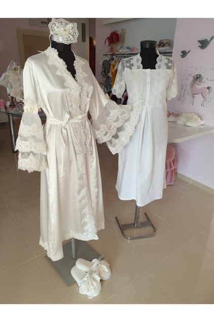 Women's White Maternity Dressing Gown and Nightgown