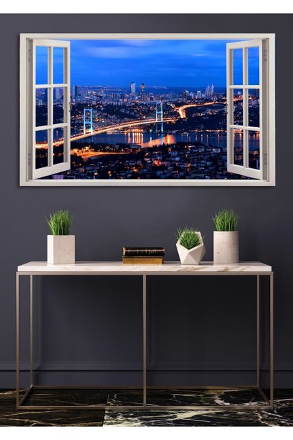 Açılır Pencere Görünümlü Istanbul Manzaralı HD Baskı Kanvas Tablo