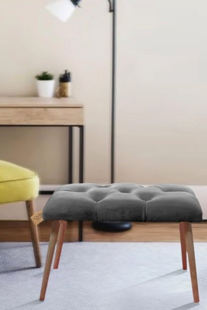 Antrasit Arya Gürgen Retro Ahşap Ayaklı Dekoratif Chester Bench Puf Koltuk Sandalye Handmade