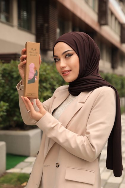Tesettür Penye Şal Hijap Modeli - Acı Kahve